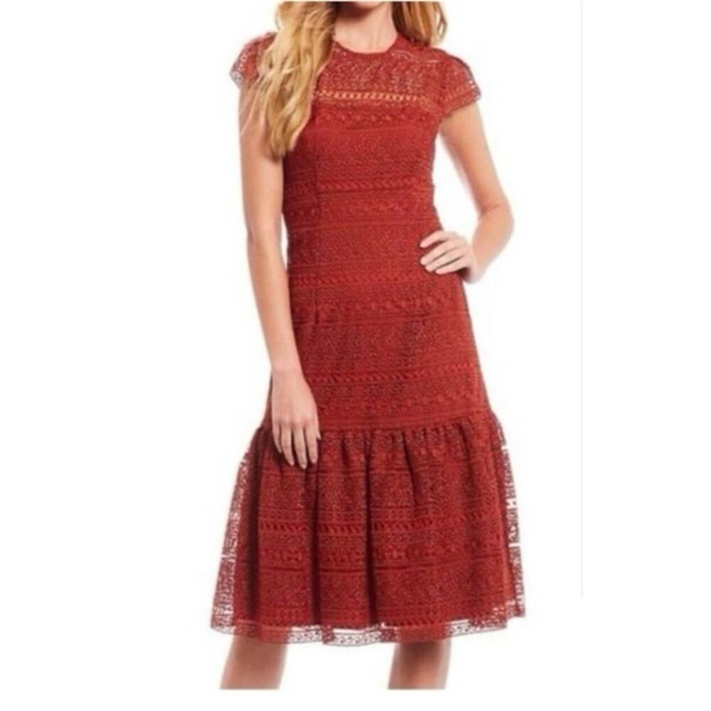 ANTONIO MELANI Lace Midi Dress in Rust Size 0